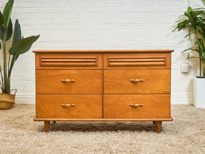 Walnut 6 Drawer Dresser with Louvered Drawers