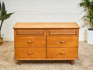Walnut 6 Drawer Dresser with Louvered Drawers