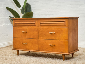 Walnut 6 Drawer Dresser with Louvered Drawers