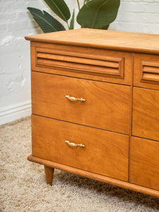 Walnut 6 Drawer Dresser with Louvered Drawers