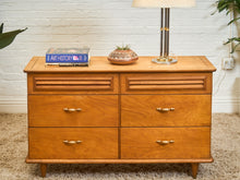 Load image into Gallery viewer, Walnut 6 Drawer Dresser with Louvered Drawers

