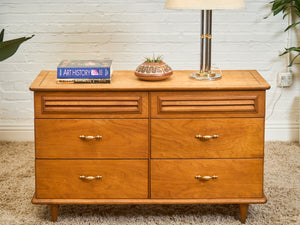 Walnut 6 Drawer Dresser with Louvered Drawers