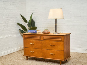 Walnut 6 Drawer Dresser with Louvered Drawers