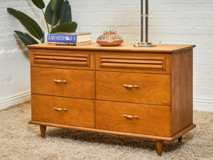 Walnut 6 Drawer Dresser with Louvered Drawers