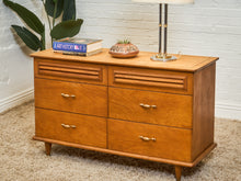 Load image into Gallery viewer, Walnut 6 Drawer Dresser with Louvered Drawers
