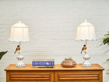 Load image into Gallery viewer, Pair of Whimsical Ceramic Bird Table Lamps with Pleated Shades
