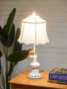 Pair of Whimsical Ceramic Bird Table Lamps with Pleated Shades