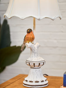 Pair of Whimsical Ceramic Bird Table Lamps with Pleated Shades