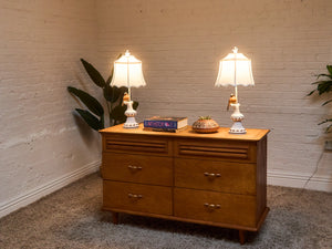 Pair of Whimsical Ceramic Bird Table Lamps with Pleated Shades