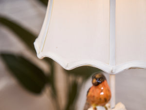 Pair of Whimsical Ceramic Bird Table Lamps with Pleated Shades