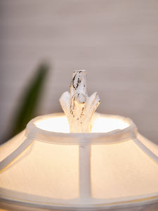 Pair of Whimsical Ceramic Bird Table Lamps with Pleated Shades