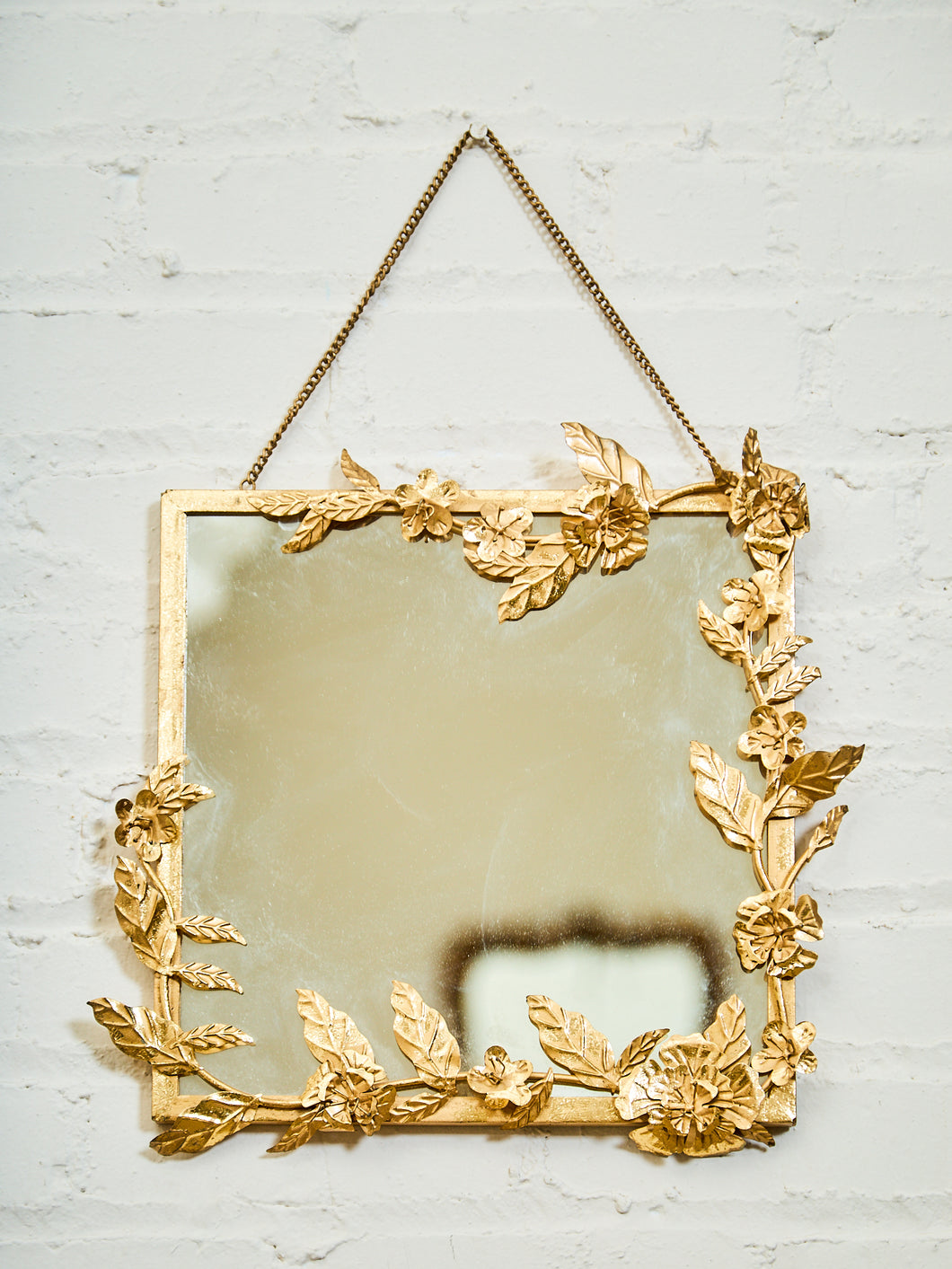 Gilt Floral Mirror with Sculptural Botanical Wreath Frame