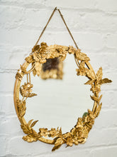 Load image into Gallery viewer, Petite Round Floral Gilt Mirror with Sculpted Vine Detail
