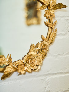 Petite Round Floral Gilt Mirror with Sculpted Vine Detail