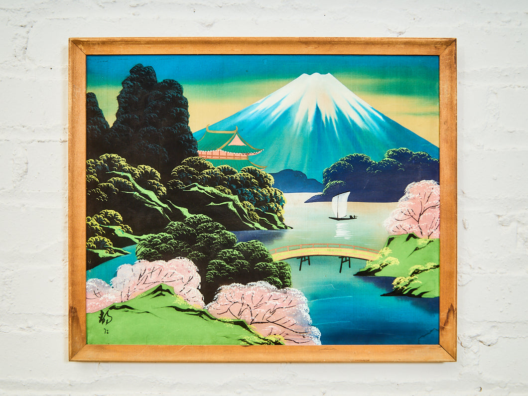 Tranquil View of Mount Fuji – Japanese Silkscreen Landscape