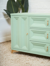 Load image into Gallery viewer, Chocolate Mint Hollywood Regency Dresser
