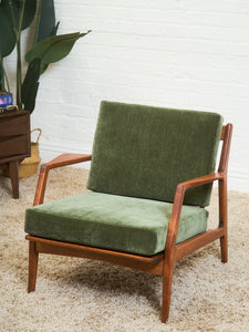 Mid Century Danish Modern Ib Kofod Larsen for Selig Walnut Lounge Chair