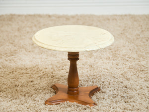 Traventine Round pedestal Vintage Side Table