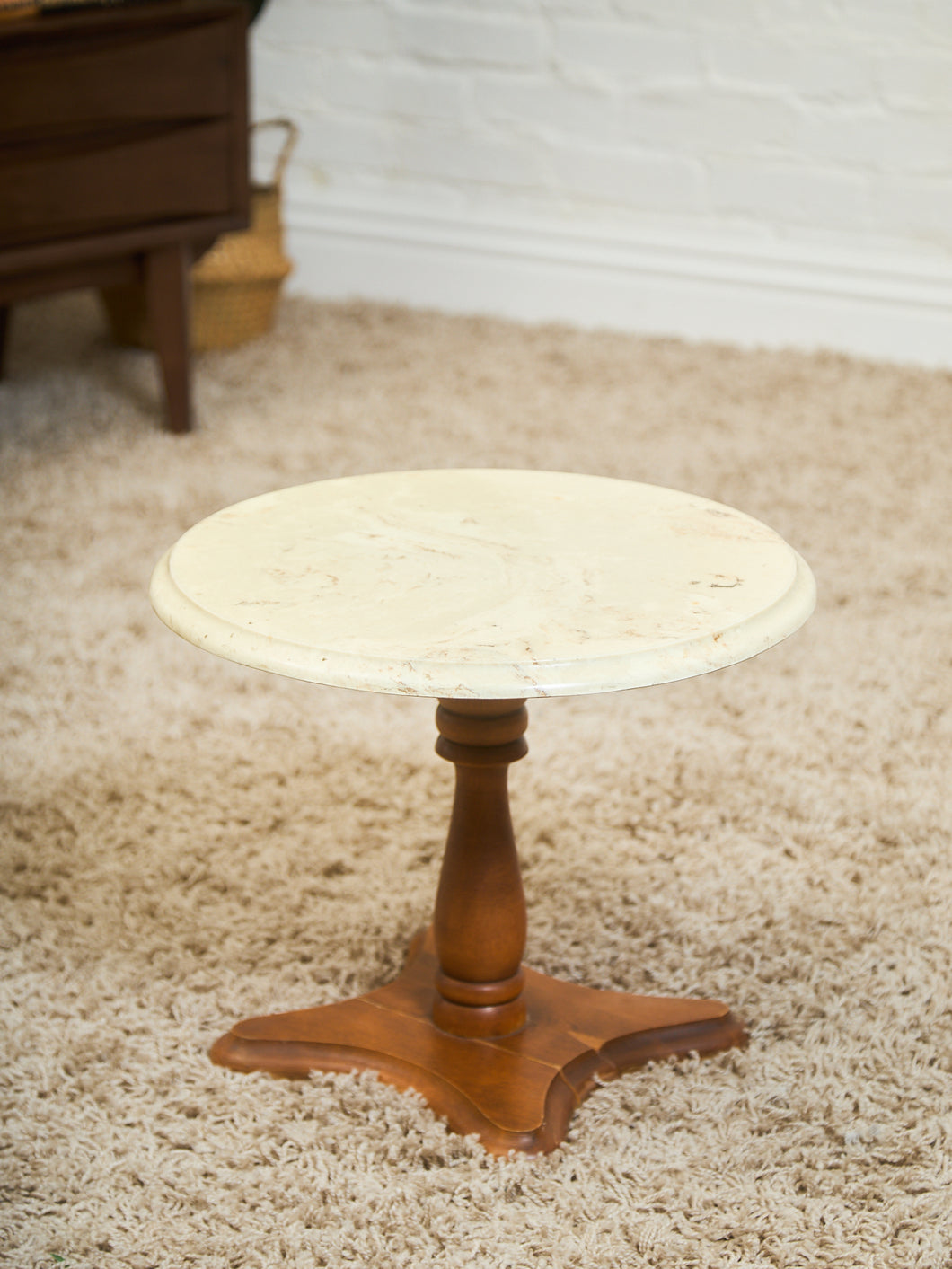Traventine Round pedestal Vintage Side Table