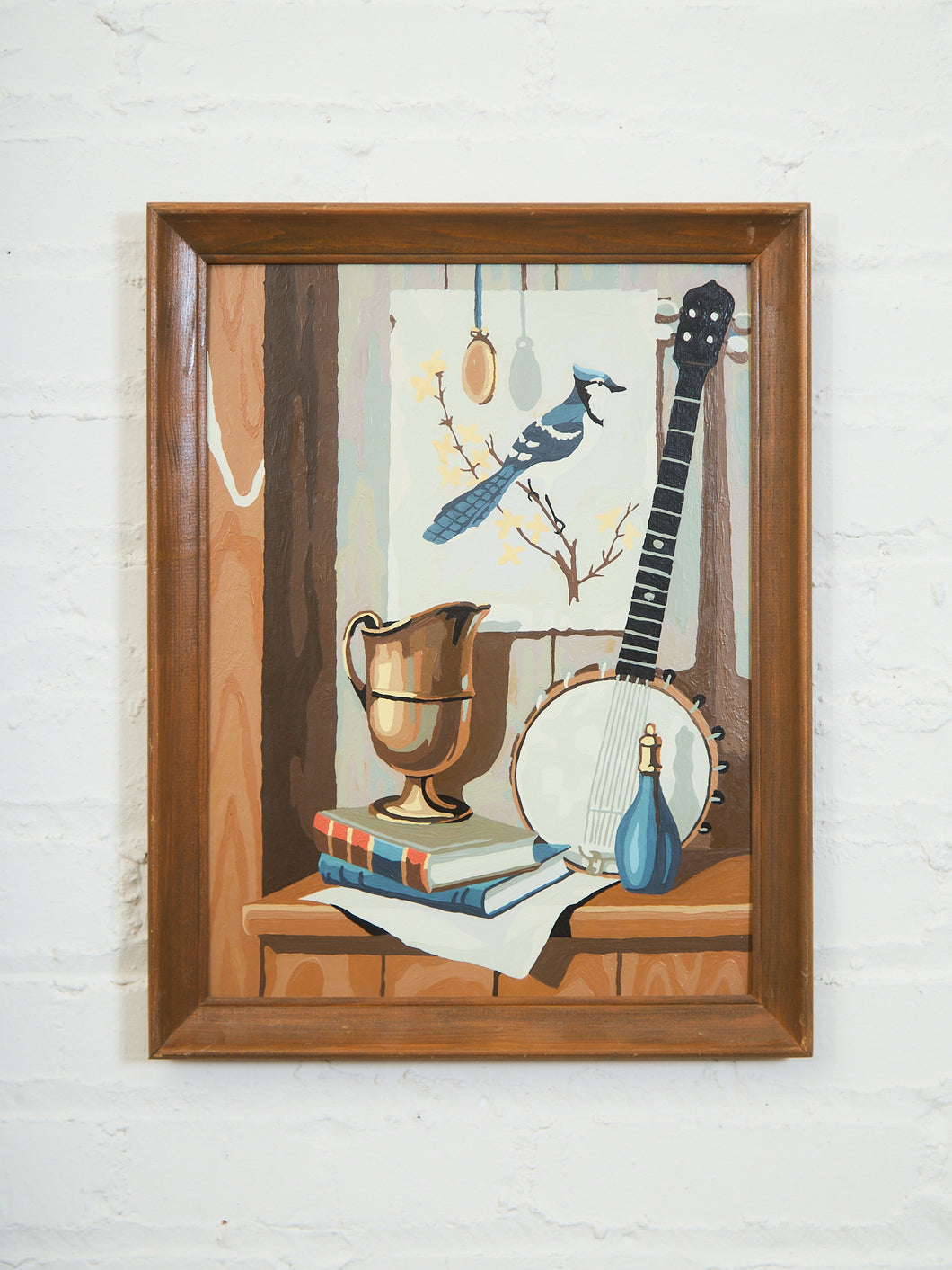 Still Life with Banjo and Blue Jay Folk Art Americana Painting