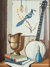 Load image into Gallery viewer, Still Life with Banjo and Blue Jay Folk Art Americana Painting
