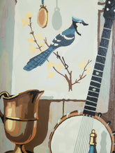 Load image into Gallery viewer, Still Life with Banjo and Blue Jay Folk Art Americana Painting
