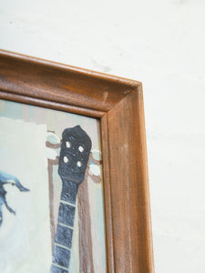 Still Life with Banjo and Blue Jay Folk Art Americana Painting