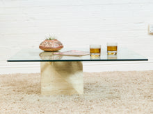 Load image into Gallery viewer, 1970s Artedi Travertine and Brass Coffee Table With Glass Top Made in Italy
