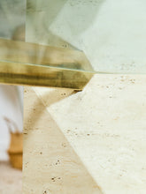 Load image into Gallery viewer, 1970s Artedi Travertine and Brass Coffee Table With Glass Top Made in Italy
