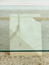 Load image into Gallery viewer, 1970s Artedi Travertine and Brass Coffee Table With Glass Top Made in Italy

