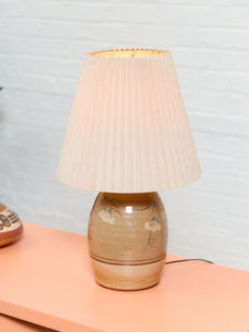 Vintage Studio Pottery Lamp with Pleated Shade 1970s Organic Modern