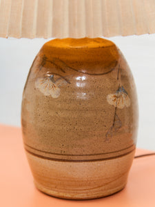 Vintage Studio Pottery Lamp with Pleated Shade 1970s Organic Modern