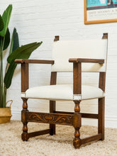Load image into Gallery viewer, Spanish Revival Carved Wood Armchair with Cream Upholstery
