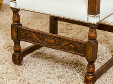 Load image into Gallery viewer, Spanish Revival Carved Wood Armchair with Cream Upholstery
