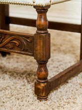 Load image into Gallery viewer, Spanish Revival Carved Wood Armchair with Cream Upholstery
