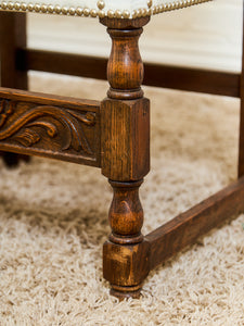 Spanish Revival Carved Wood Armchair with Cream Upholstery