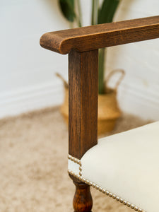 Spanish Revival Carved Wood Armchair with Cream Upholstery