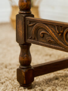 Spanish Revival Carved Wood Armchair with Cream Upholstery