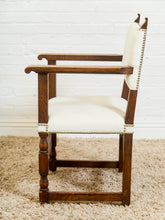 Load image into Gallery viewer, Spanish Revival Carved Wood Armchair with Cream Upholstery
