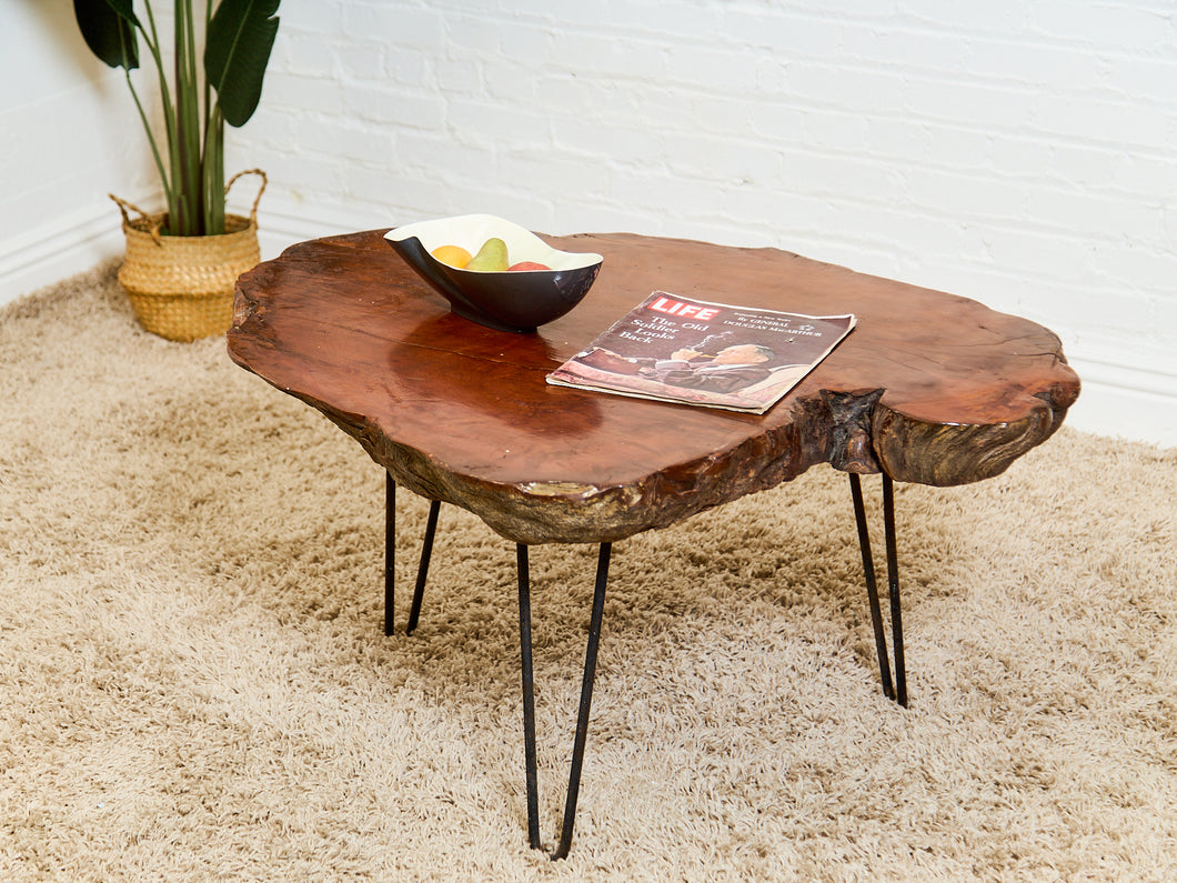 Organic Burl Slab Coffee Table with Hairpin Legs
