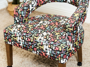 Set of Mid-Century Barrel Arm Chairs in Abstract Upholstery