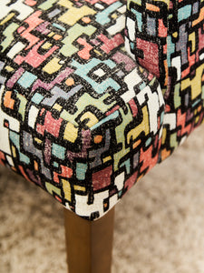 Set of Mid-Century Barrel Arm Chairs in Abstract Upholstery