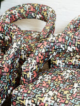 Load image into Gallery viewer, Set of Mid-Century Barrel Arm Chairs in Abstract Upholstery
