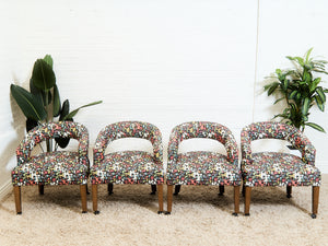 Set of Mid-Century Barrel Arm Chairs in Abstract Upholstery