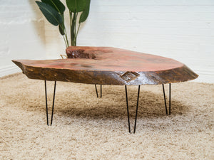 Burlwood Mid Century Coffee Table with Hairpin legs