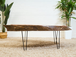 Burlwood Mid Century Coffee Table with Hairpin legs