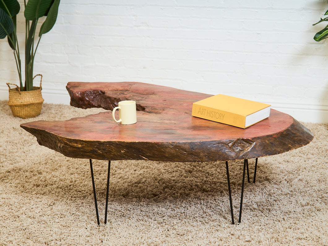Burlwood Mid Century Coffee Table with Hairpin legs