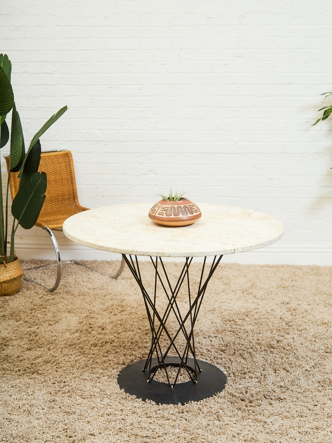 Cyclone Dining Table with Traventine Top
