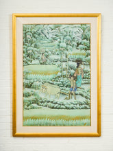 Load image into Gallery viewer, Framed Balinese Watercolor Painting of Rice Farmers on Silk
