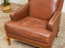 Load image into Gallery viewer, Traditional Leather Bergère Armchair with Nailhead Trim by Baker Furniture co
